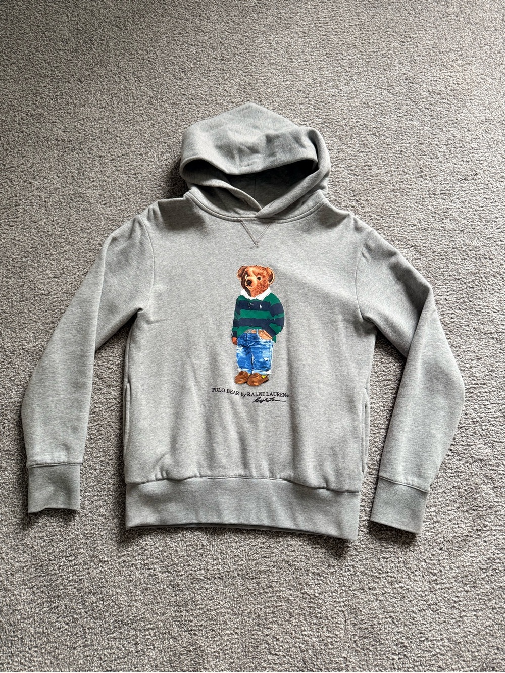 Ralph Lauren Gray Hoodie with Polo Bear Graphic